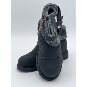 Girls Crown Vintage Size 13 Black Boots With Gray Knit Cuff & Buckle Detail